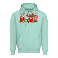 Seafoam christmas sloth coffee cups Zipper Hoodie - MaliasSmallBusiness