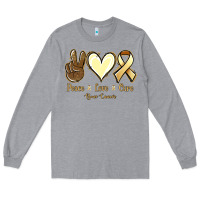 Heather Grey Peace Love Cure Bone Cancer Long Sleeve Tee - Jasminsmagicworld
