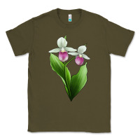 Army Green Pink And White Lady's Slipper Flower Illustrations Classic Tee - LillyAllenDesigns