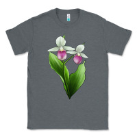 Charcoal Heather Pink And White Lady's Slipper Flower Illustrations Classic Tee - LillyAllenDesigns