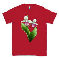 Red Pink And White Lady's Slipper Flower Illustrations Classic Tee - LillyAllenDesigns