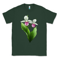 Sports Green Pink And White Lady's Slipper Flower Illustrations Classic Tee - LillyAllenDesigns