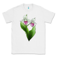 White Pink And White Lady's Slipper Flower Illustrations Classic Tee - LillyAllenDesigns
