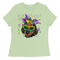 Matcha Mardi Gras Dachshund Puppy with Mask Ladies Tee - RanaPortraitStore