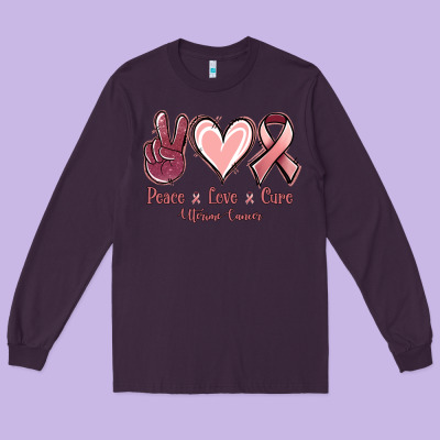 Peace Love Cure Uterine Cancer Long Sleeve Tee Designed By Jasminsmagicworld
