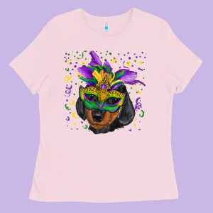 Mardi Gras Dachshund Puppy With Mask Ladies Tee Designed By Ranaportraitstore
