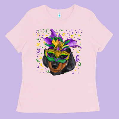 Ladies Tee Mardi Gras Dachshund Puppy with Mask