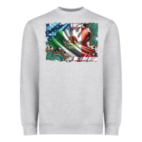 Heather Grey usa and mexico flag with leopard cowhide and gemstone background Heavyweight Sweatshirt - Artiststas