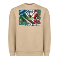 Mushroom usa and mexico flag with leopard cowhide and gemstone background Heavyweight Sweatshirt - Artiststas