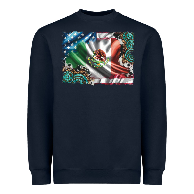 Usa And Mexico Flag With Leopard Cowhide And Gemstone Background Heavyweight Sweatshirt by Artiststas | Teevron
