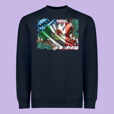 Usa And Mexico Flag With Leopard Cowhide And Gemstone Background Heavyweight Sweatshirt Designed By Artiststas