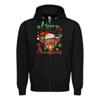 Black merry christmas cow Zipper Hoodie - MaliasSmallBusiness