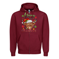 Burgundy merry christmas cow Zipper Hoodie - MaliasSmallBusiness