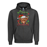 Charcoal Heather merry christmas cow Zipper Hoodie - MaliasSmallBusiness