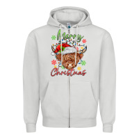 Dove Grey merry christmas cow Zipper Hoodie - MaliasSmallBusiness
