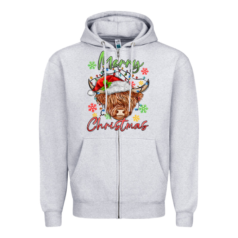 Merry Christmas Cow Zipper Hoodie by MaliasSmallBusiness | Teevron