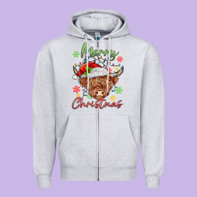 Merry Christmas Cow Zipper Hoodie Designed By Maliassmallbusiness