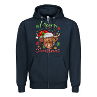 Navy merry christmas cow Zipper Hoodie - MaliasSmallBusiness