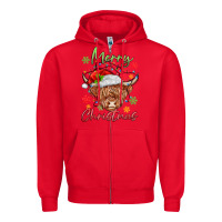 Red merry christmas cow Zipper Hoodie - MaliasSmallBusiness