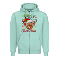 Seafoam merry christmas cow Zipper Hoodie - MaliasSmallBusiness