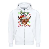White merry christmas cow Zipper Hoodie - MaliasSmallBusiness
