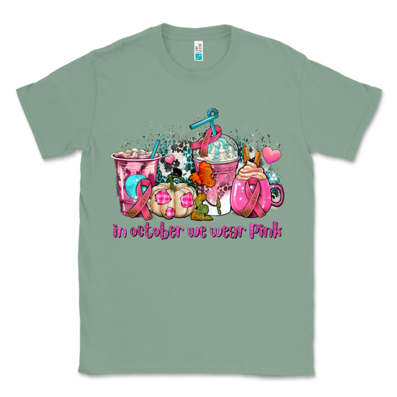 Western Cancer  In October We Wear Pink Coffee Cups With Ribbons Classic Tee by AdoDesignShop | Teevron