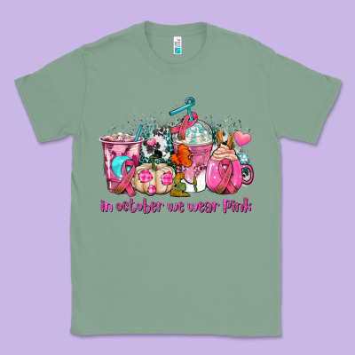 Western Cancer  In October We Wear Pink Coffee Cups With Ribbons Classic Tee Designed By Adodesignshop