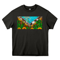 Asphalt cactus sunflower cowhide and turquoise license plate Heavy Core Tee - Artiststas