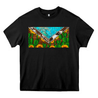 Cactus Sunflower Cowhide And Turquoise License Plate Heavy Core Tee | Teevron