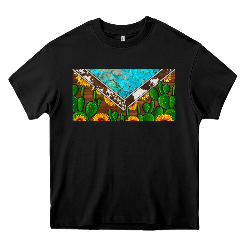 Cactus Sunflower Cowhide And Turquoise License Plate Heavy Core Tee by Artiststas | Teevron