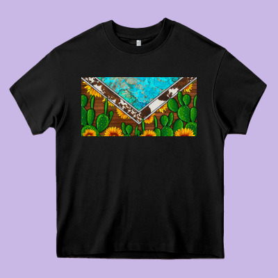 Cactus Sunflower Cowhide And Turquoise License Plate Heavy Core Tee Designed By Artiststas