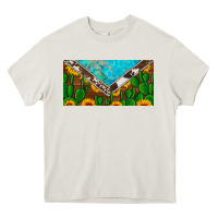 Cream cactus sunflower cowhide and turquoise license plate Heavy Core Tee - Artiststas