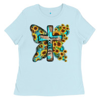 Baby Blue faith sunflower cross Ladies Tee - Zillion Design Studio