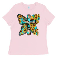 Bubblegum Pink faith sunflower cross Ladies Tee - Zillion Design Studio