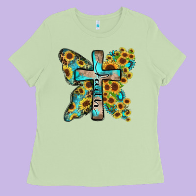Faith Sunflower Cross Ladies Tee Designed By Zillion Design Studio