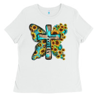 White faith sunflower cross Ladies Tee - Zillion Design Studio