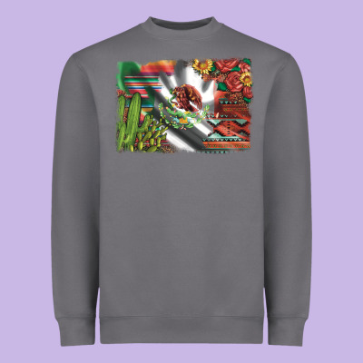 Mexico Flag Sunflowers Roses And Cactus With Serape Aztec And Leopard Heavyweight Sweatshirt Designed By Artiststas