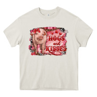 Cream valentine's day pig hogs and kisses Heavy Core Tee - RanaPortraitStore