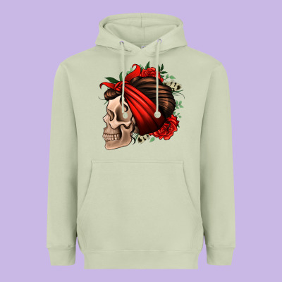 Bandana And Roses Skull Heavyweight Hoodie Designed By Jasminsmagicworld