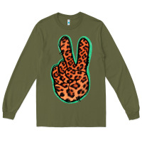 Army Green Orange Leopard Peace Sign Long Sleeve Tee - Jasminsmagicworld