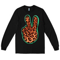 Black Orange Leopard Peace Sign Long Sleeve Tee - Jasminsmagicworld