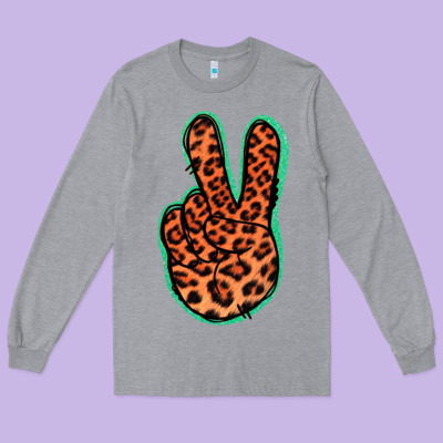 Orange Leopard Peace Sign Long Sleeve Tee Designed By Jasminsmagicworld