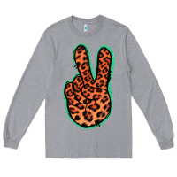 Heather Grey Orange Leopard Peace Sign Long Sleeve Tee - Jasminsmagicworld