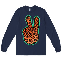 Navy Orange Leopard Peace Sign Long Sleeve Tee - Jasminsmagicworld