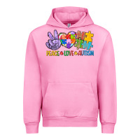 Fuchsia Pink Peace love Autism Urban Hoodie - CowGirlArtShop