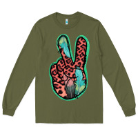 Army Green Feather Pink Leopard Peace Sign Long Sleeve Tee - Jasminsmagicworld