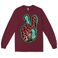 Burgundy Feather Pink Leopard Peace Sign Long Sleeve Tee - Jasminsmagicworld