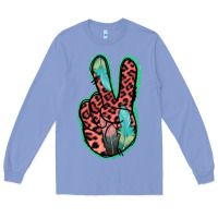 Colony Blue Feather Pink Leopard Peace Sign Long Sleeve Tee - Jasminsmagicworld