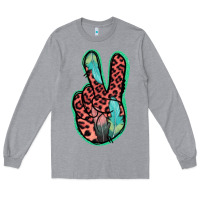 Heather Grey Feather Pink Leopard Peace Sign Long Sleeve Tee - Jasminsmagicworld