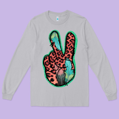 Feather Pink Leopard Peace Sign Long Sleeve Tee Designed By Jasminsmagicworld